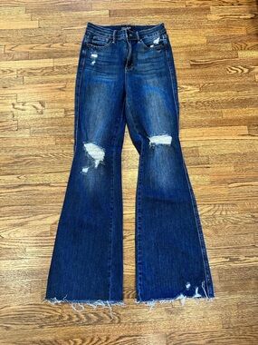Judy Blue Dark Blue Distressed Flared Women’s Jeans